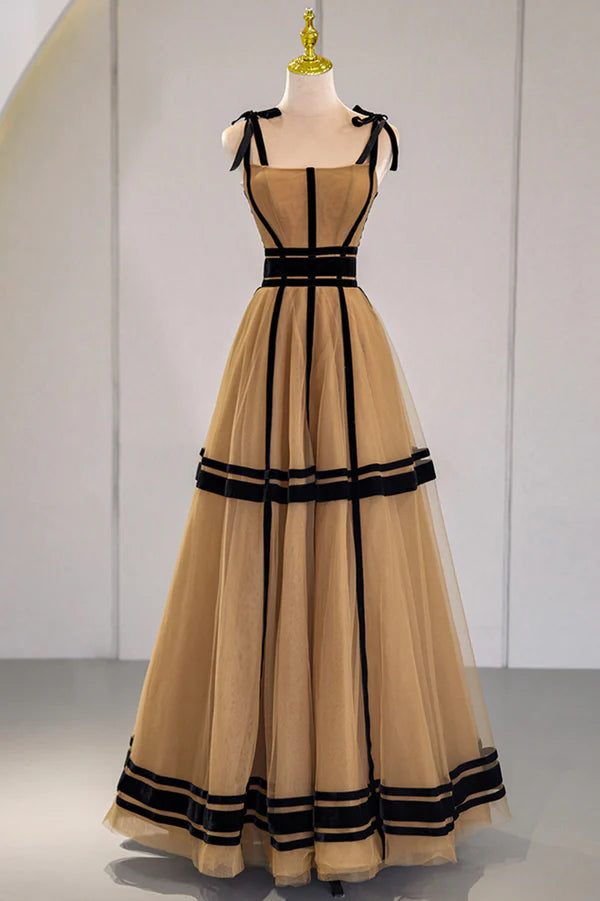 Wholesale Stylish Tulle Long A-Line Prom Dress Unique Spaghetti Strap Evening Dress